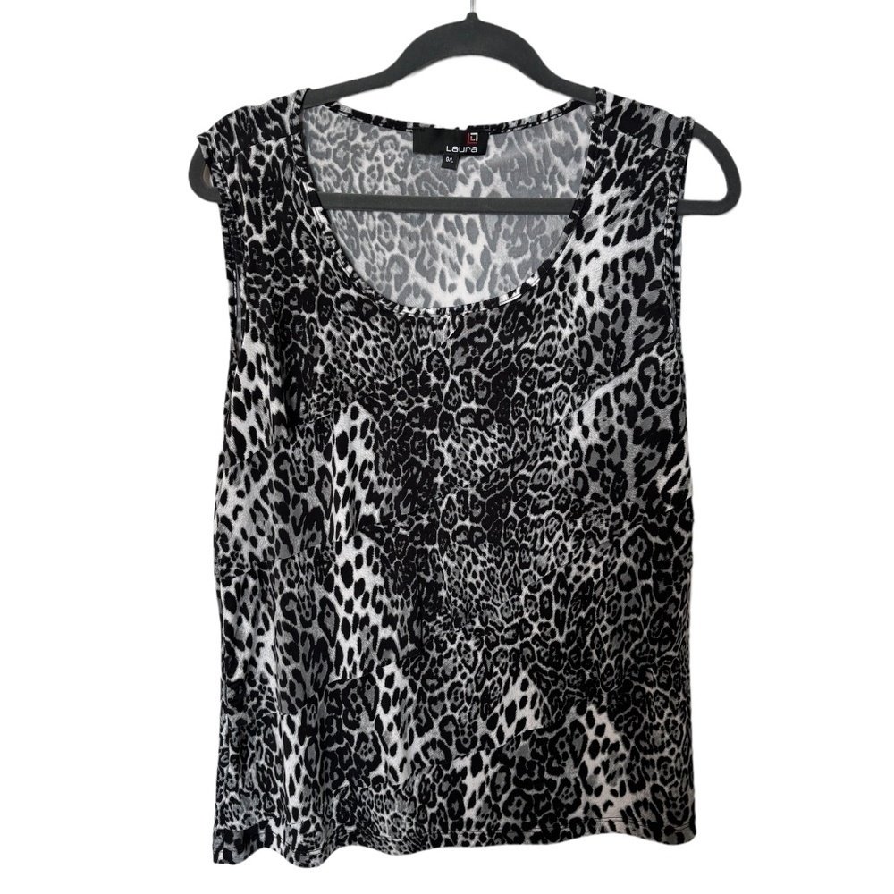 Laura Sleeveless Tank Style Shirt Large Black and White Leopard Print